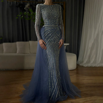 Modest Beaded Luxury Evening Dresses with Detachable Skirt LA71750 - SERENE HILL