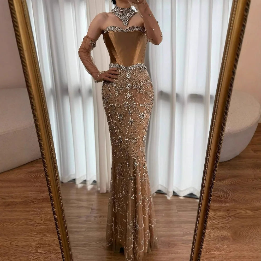 Luxury Beaded Evening Dress Sheer Long Gloves LA72929 - SERENE HILL