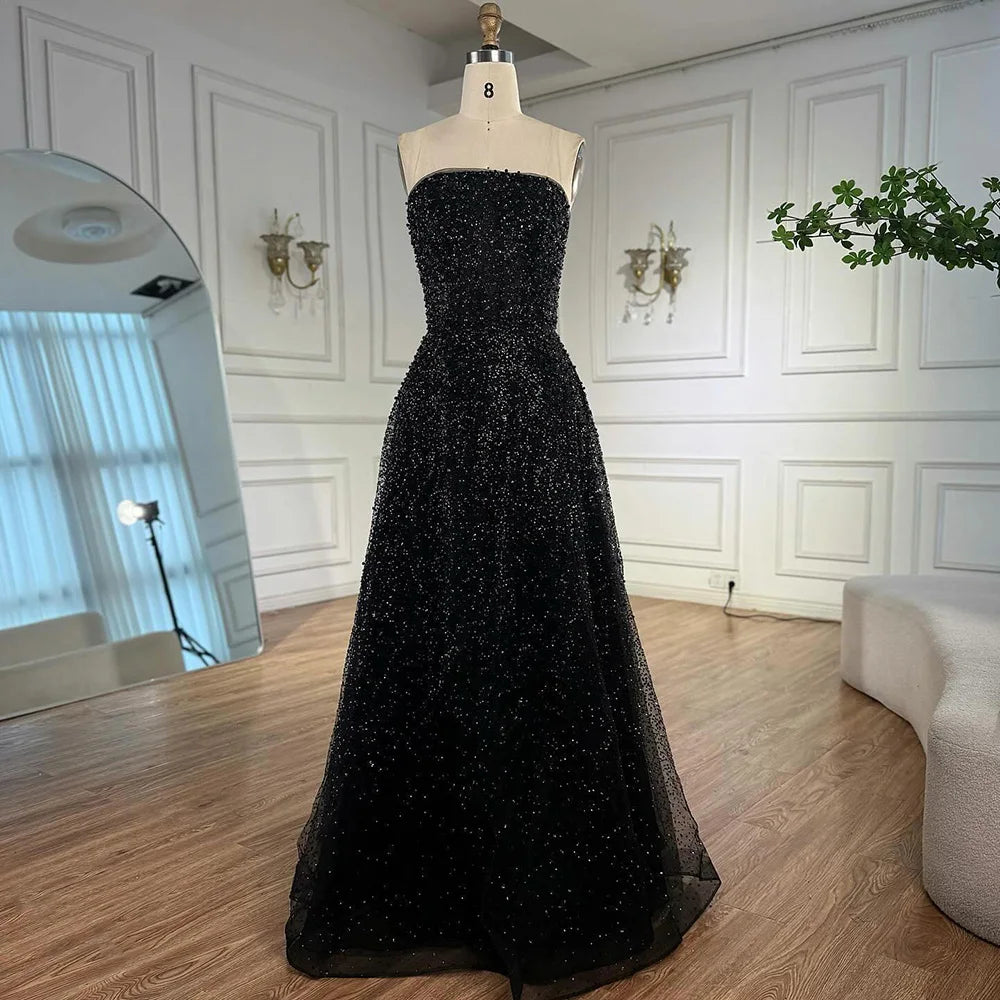 Luxury Arabic Blue A-Line Evening Dress with Cape Sleeves Plus Size LA72659 - SERENE HILL