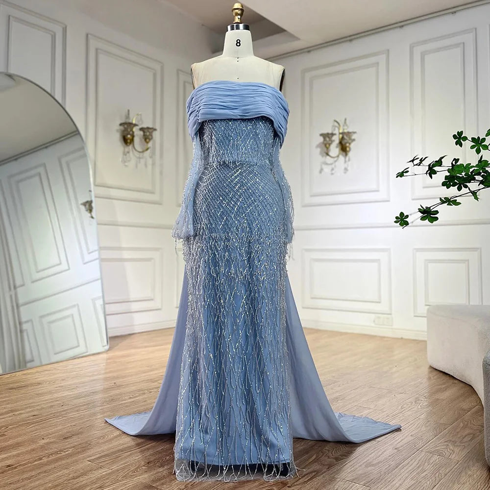 Luxury Tassel Lilac Off Shoulder Evening Dress with Cape LA72374 - SERENE HILL