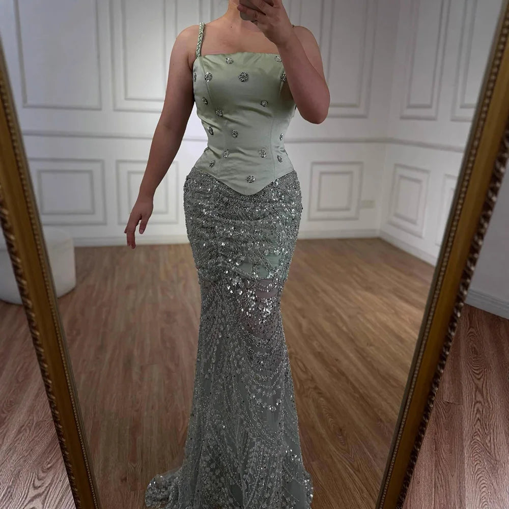 Luxury Sage Green Beaded 1 Pieces Evening Dress LA72977 - SERENE HILL