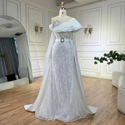 Serene Hill Luxury Arabic Nude Pearls Beaded Evening Dresses Dubai Elegant One Shoulder Women Wedding Party Gowns 2025 LA72486 - SERENE HILL