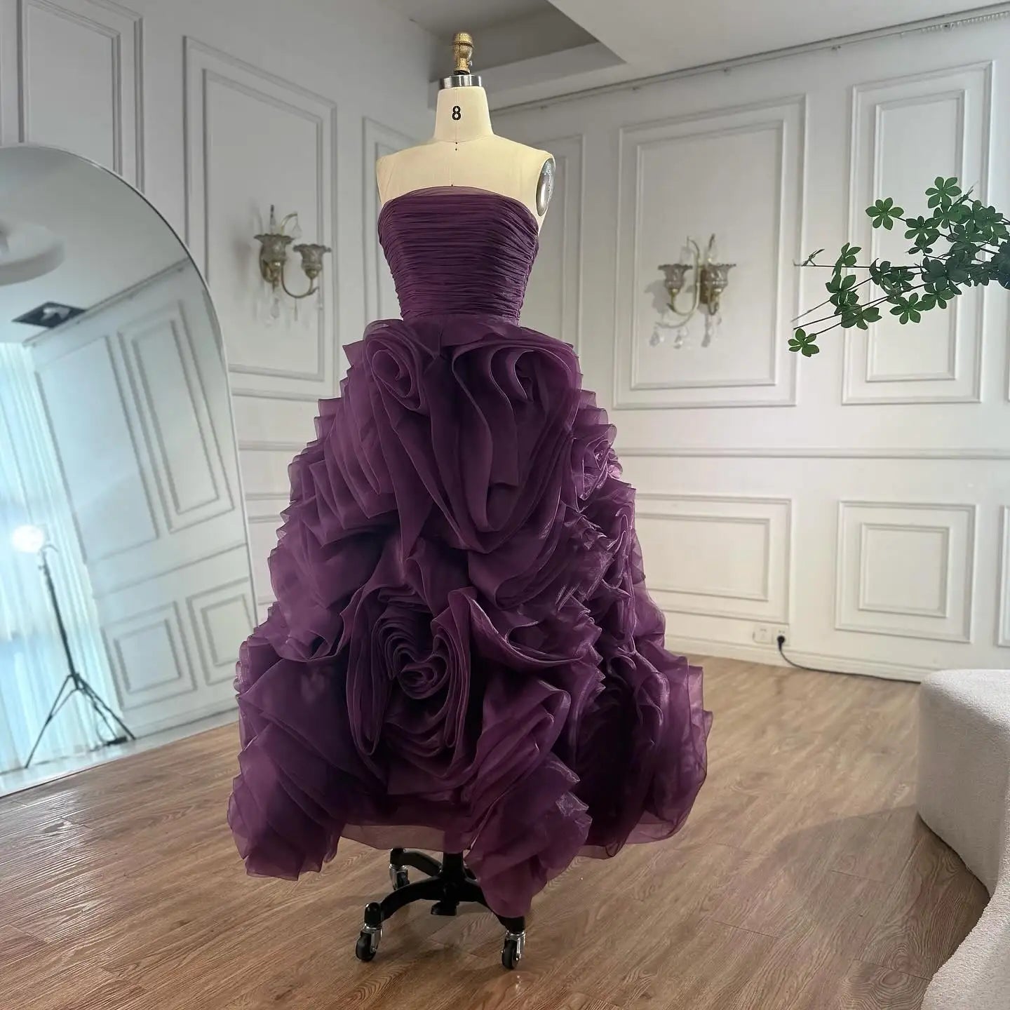 Luxury Purple 3D Rose Flower Strapless Princess Evening Dress LA73176 - SERENE HILL