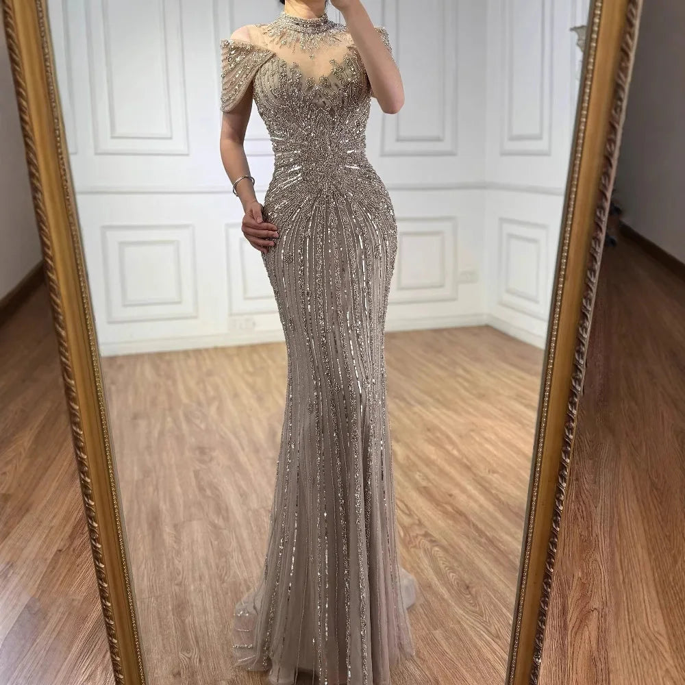Luxury Caramel Mermaid Beaded Evening Dress LA73082 - SERENE HILL