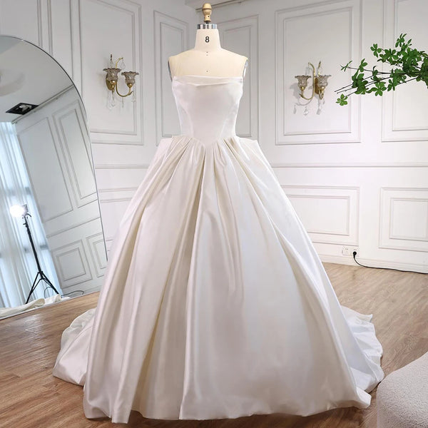 Elegant White Strapless Satin Ball Gown Wedding Dress HA2533
