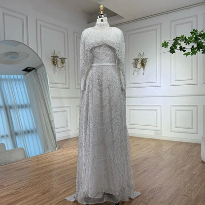 Luxury Modest Sage Green Evening Dress with Pearls LA72032B - SERENE  HILL