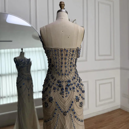 Luxury Blue Crystal Beaded Mermaid Evening Dress LA72760B - SERENE HILL