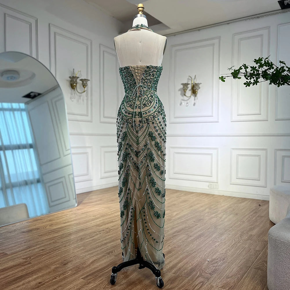 Luxury Blue Halter Crystal Beaded Evening Dress LA72760 - SERENE HILL