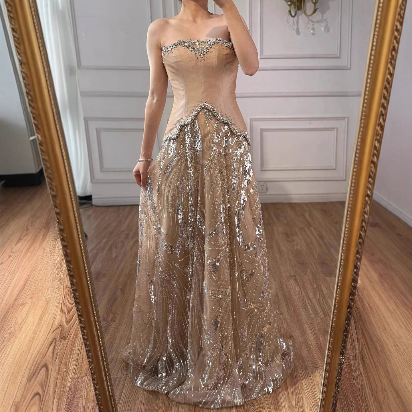 Luxury Champagne Crystal Two Pieces Evening Dress LA73050D nude / 6