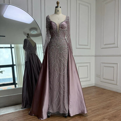 Luxury Muslin Blue hijab Evening Dress With Long Sleeves LA72963 - SERENE HILL