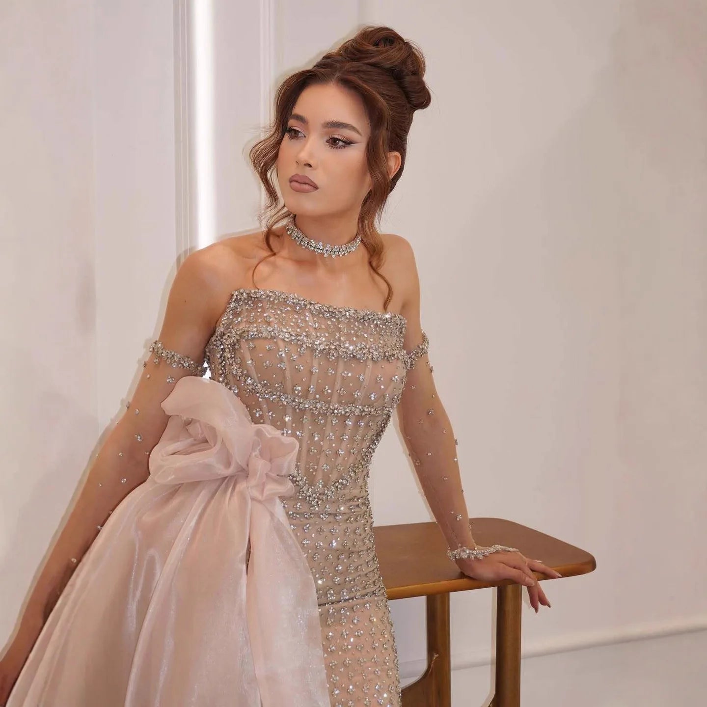 Luxury Dubai Crystal Mermaid Evening Dress with Skirt LA73220 - SERENE HILL