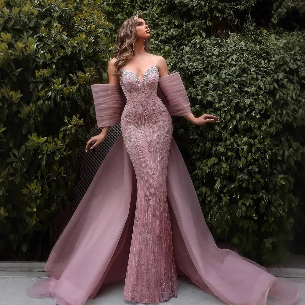 Luxury Designer Pink Mermaid Evening Dress with Big Bow LA73061 - SERENE HILL