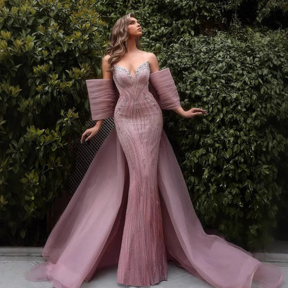 Luxury Designer Pink Mermaid Evening Dress with Big Bow LA73061 - SERENE HILL