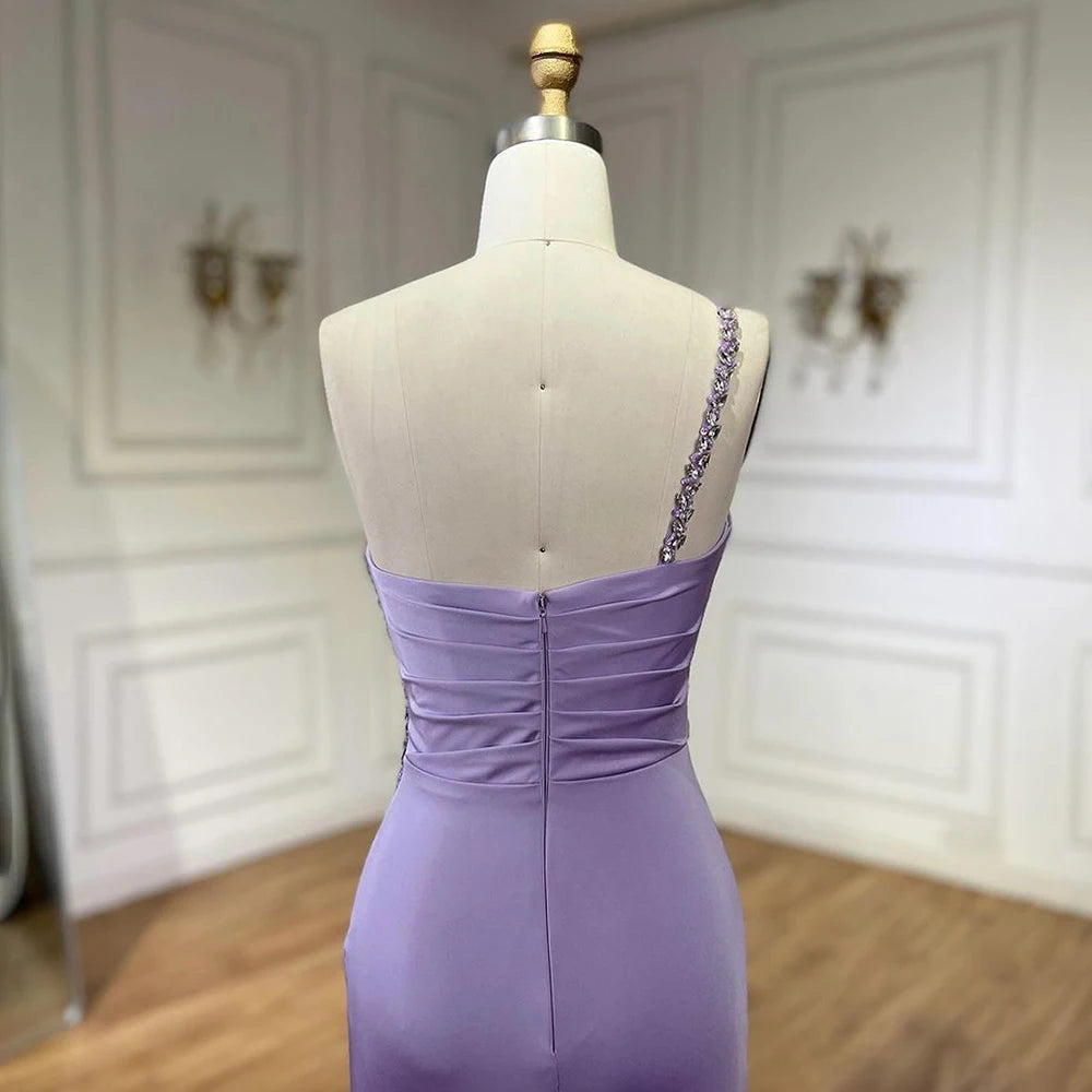 SERENE HILL 2025 Arabic Elegant Lilac Satin Mermaid One Shoulder Beaded Evening Dress Women&