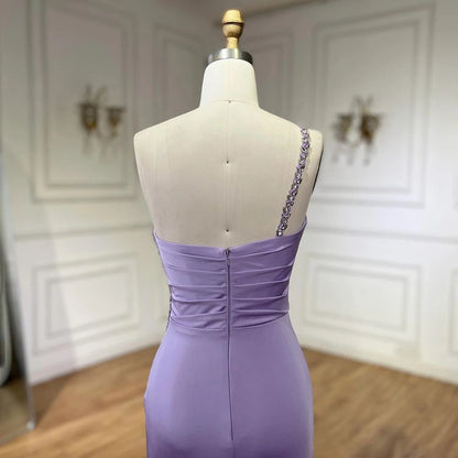 SERENE HILL 2025 Arabic Elegant Lilac Satin Mermaid One Shoulder Beaded Evening Dress Women&