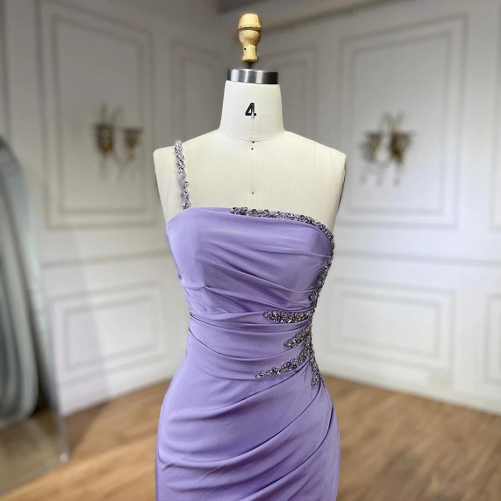 SERENE HILL 2025 Arabic Elegant Lilac Satin Mermaid One Shoulder Beaded Evening Dress Women&