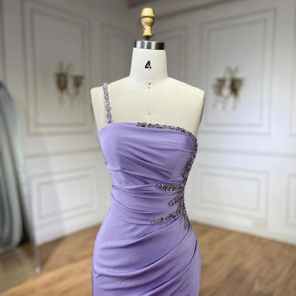 SERENE HILL 2025 Arabic Elegant Lilac Satin Mermaid One Shoulder Beaded Evening Dress Women&
