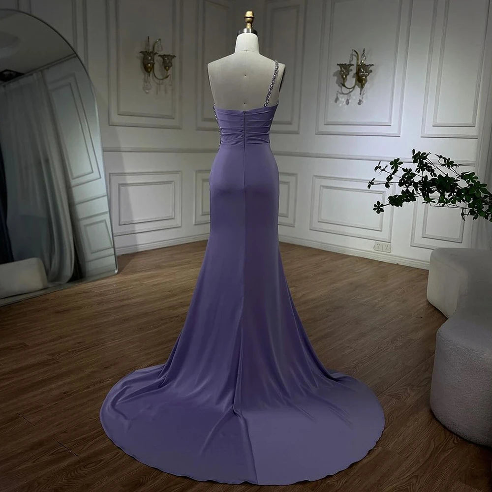 SERENE HILL 2025 Arabic Elegant Lilac Satin Mermaid One Shoulder Beade