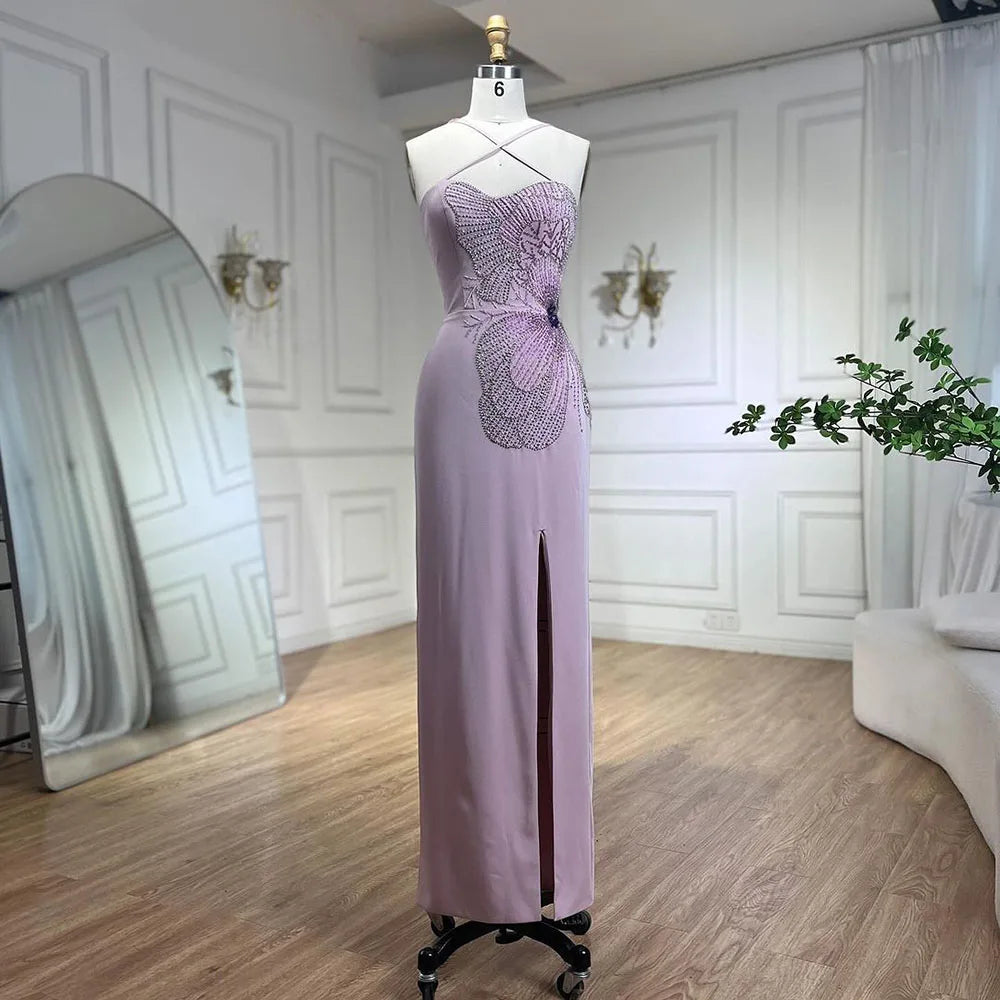 Crisscross Straps Pink Evening Dress Luxury Dubai Women Wedding Gowns LA72001 - SERENE HILL