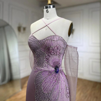 Crisscross Straps Pink Evening Dress Luxury Dubai Women Wedding Gowns LA72001 - SERENE HILL