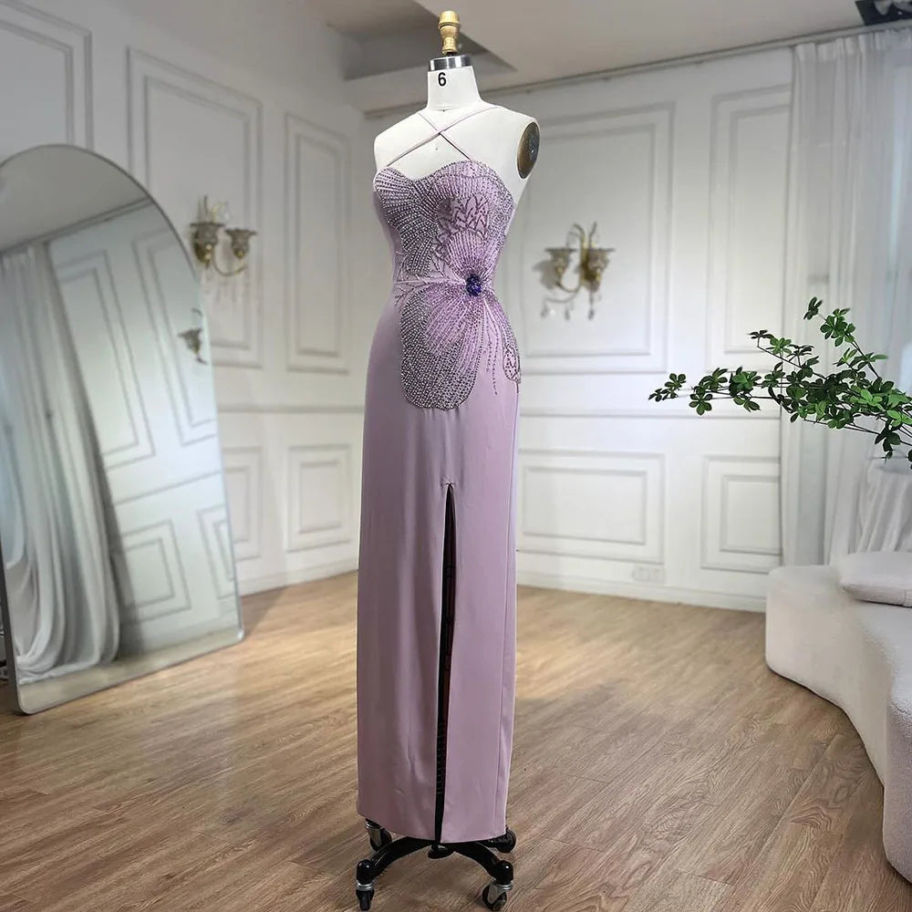 Crisscross Straps Pink Evening Dress Luxury Dubai Women Wedding Gowns LA72001 - SERENE HILL