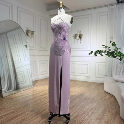 Crisscross Straps Pink Evening Dress Luxury Dubai Women Wedding Gowns LA72001 - SERENE HILL
