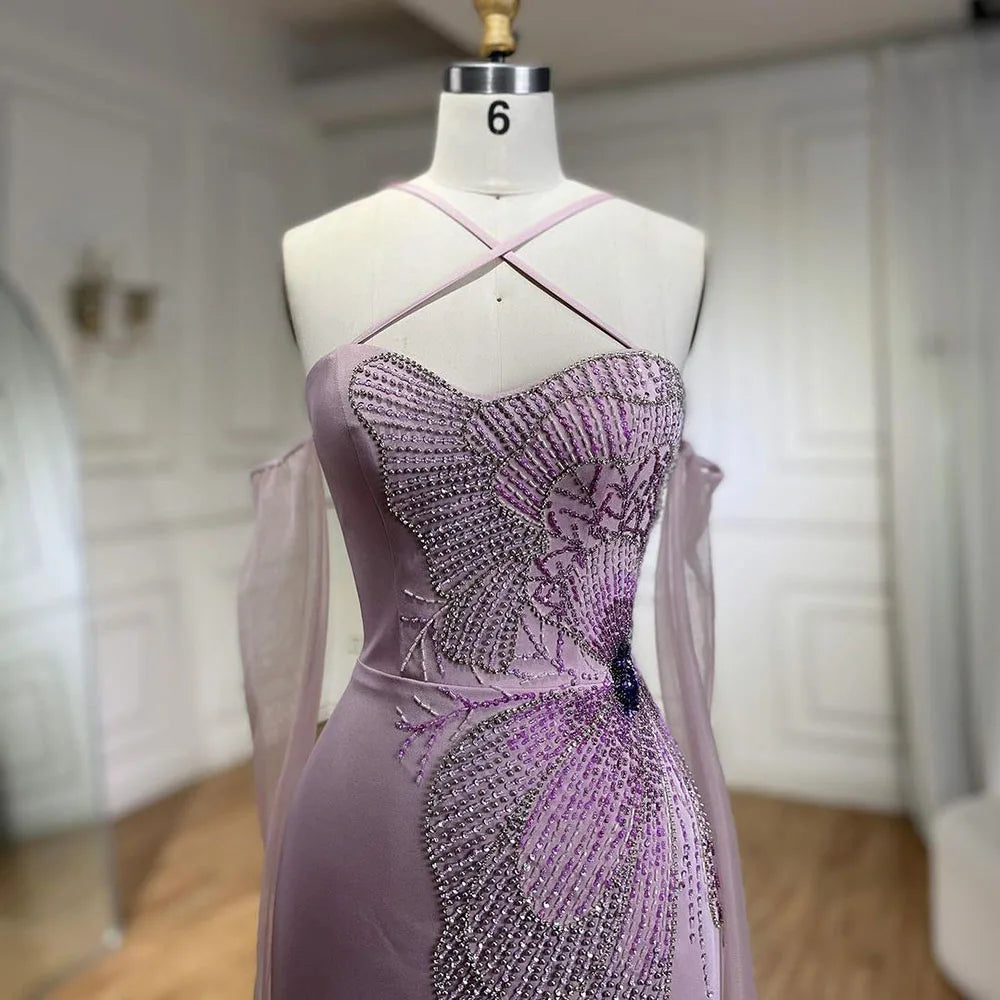 Crisscross Straps Pink Evening Dress Luxury Dubai Women Wedding Gowns LA72001 - SERENE HILL