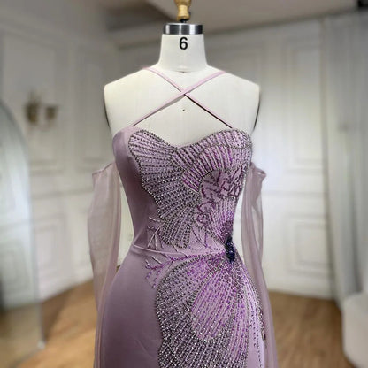 Crisscross Straps Pink Evening Dress Luxury Dubai Women Wedding Gowns LA72001 - SERENE HILL