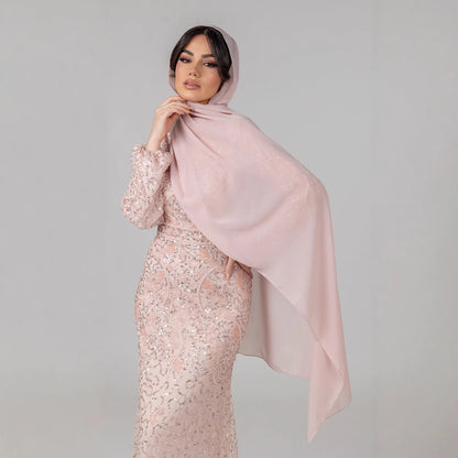 Luxury Pink Pearls Beaded Muslim Mermaid Evening Dress LA73417 - SERENE HILL