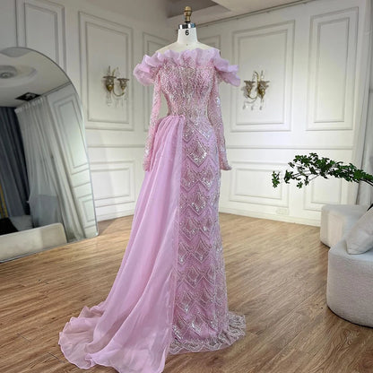 Serene Hill Arabic Mermaid Elegant Orange Luxury Evening Dresses Gowns Pearls Beaded For Women Party 2025 LA71649A - SERENE HILL
