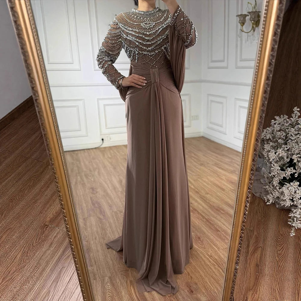 blue dress for baby girl Luxury Designer Modest Brown Stretch Material Mermaid Evening Dress LA72993 8 / Brown