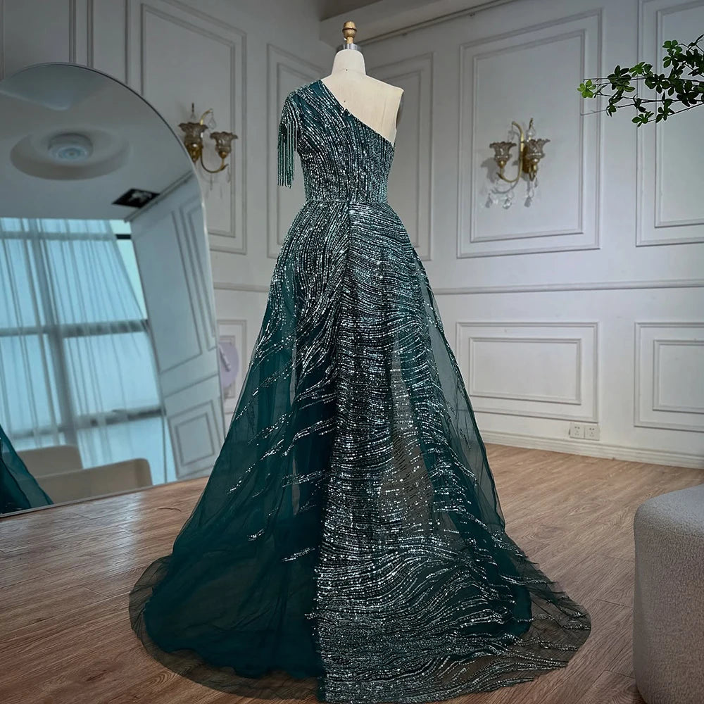 Luxury Green Evening Dress with Overskirt LA72979 - SERENE HILL
