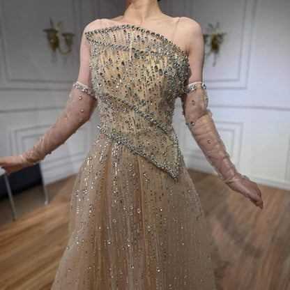 Luxury Nude Crystal Beaded A-Line Evening Dress with Split LA72949 - SERENE HILL