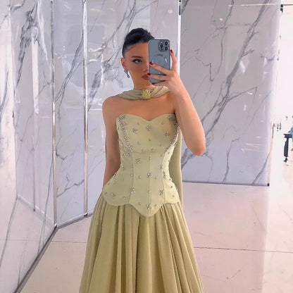Classy Sage Green A-Line Chiffon Evening Dress LA73073 - SERENE HILL