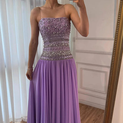 Lilac Beaded A Line Arabic Evening Dress LA73044 - SERENE HILL