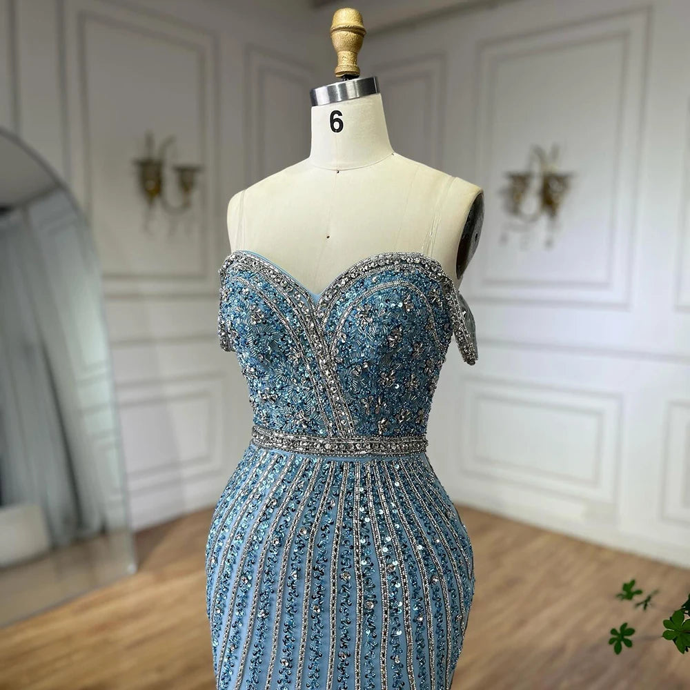 Luxury Dubai Caramel Spaghetti Strap Mermaid Gown Feathers Beaded Luxury Saudi Evening Dress for Formal Occasion LA72715 - SERENE HILL