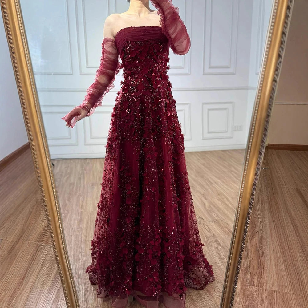 Elegant Pink 3D Flowers Evening Dress with Gloves LA72912 Gold / 8 Elegant Pink 3D Flowers Evening Dress with Gloves LA72912 Gold / 8