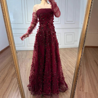 Elegant Pink 3D Flowers Evening Dress with Gloves LA72912 - SERENE HILL