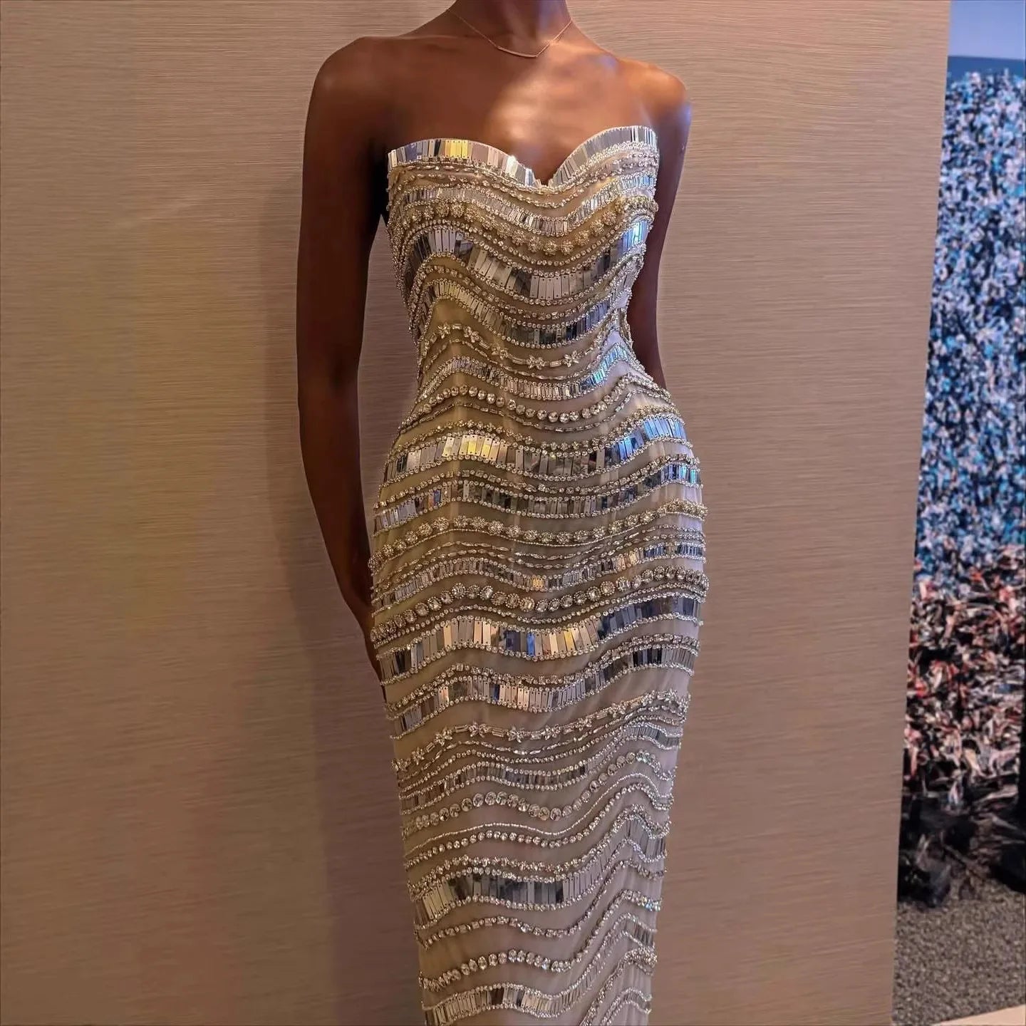 Luxury Silver Nude Beaded Mermaid Evening Dress LA73449 - SERENE HILL