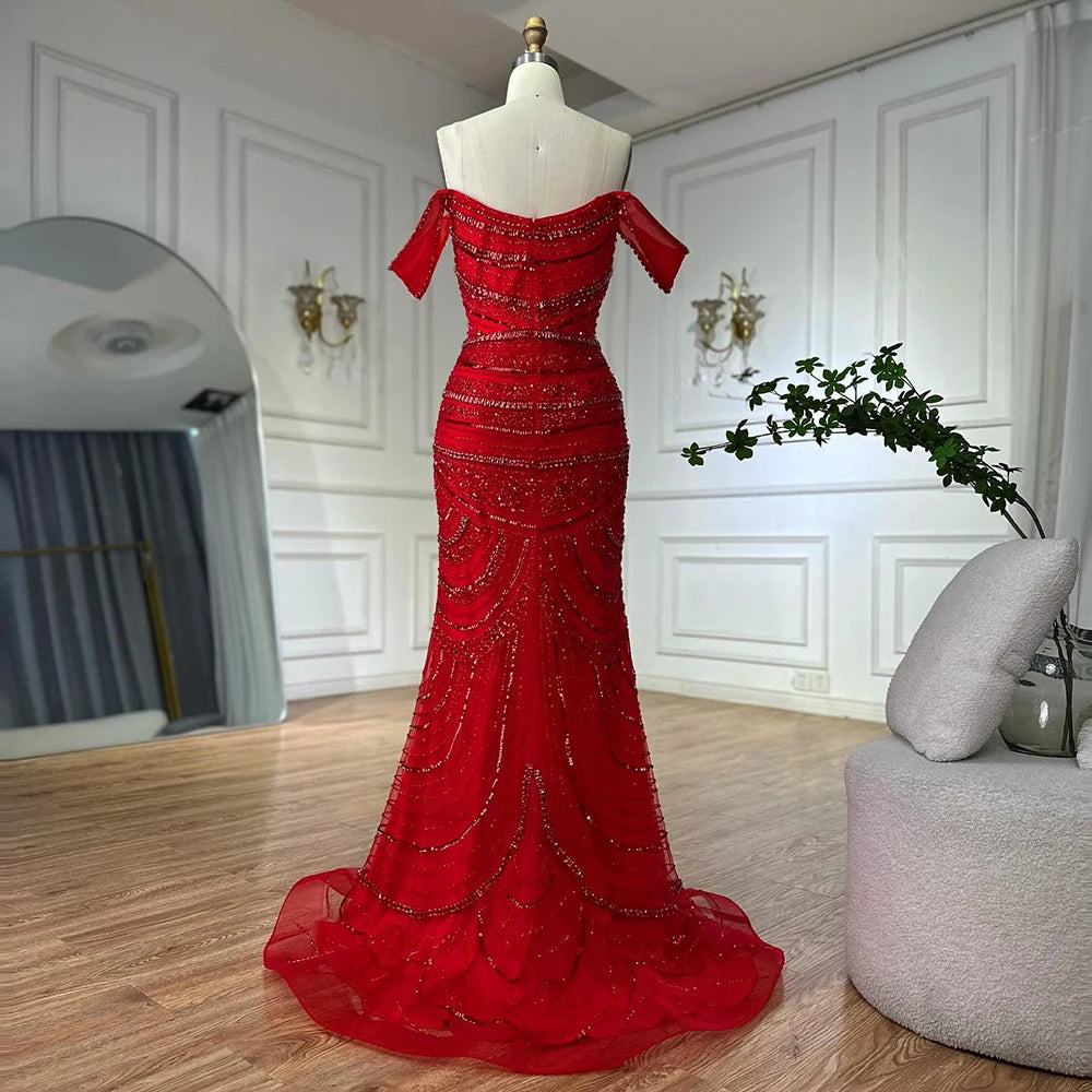Luxury Pink Mermaid Beaded Evening Gown with Detachable Satin Overskirt LA72781 - SERENE HILL