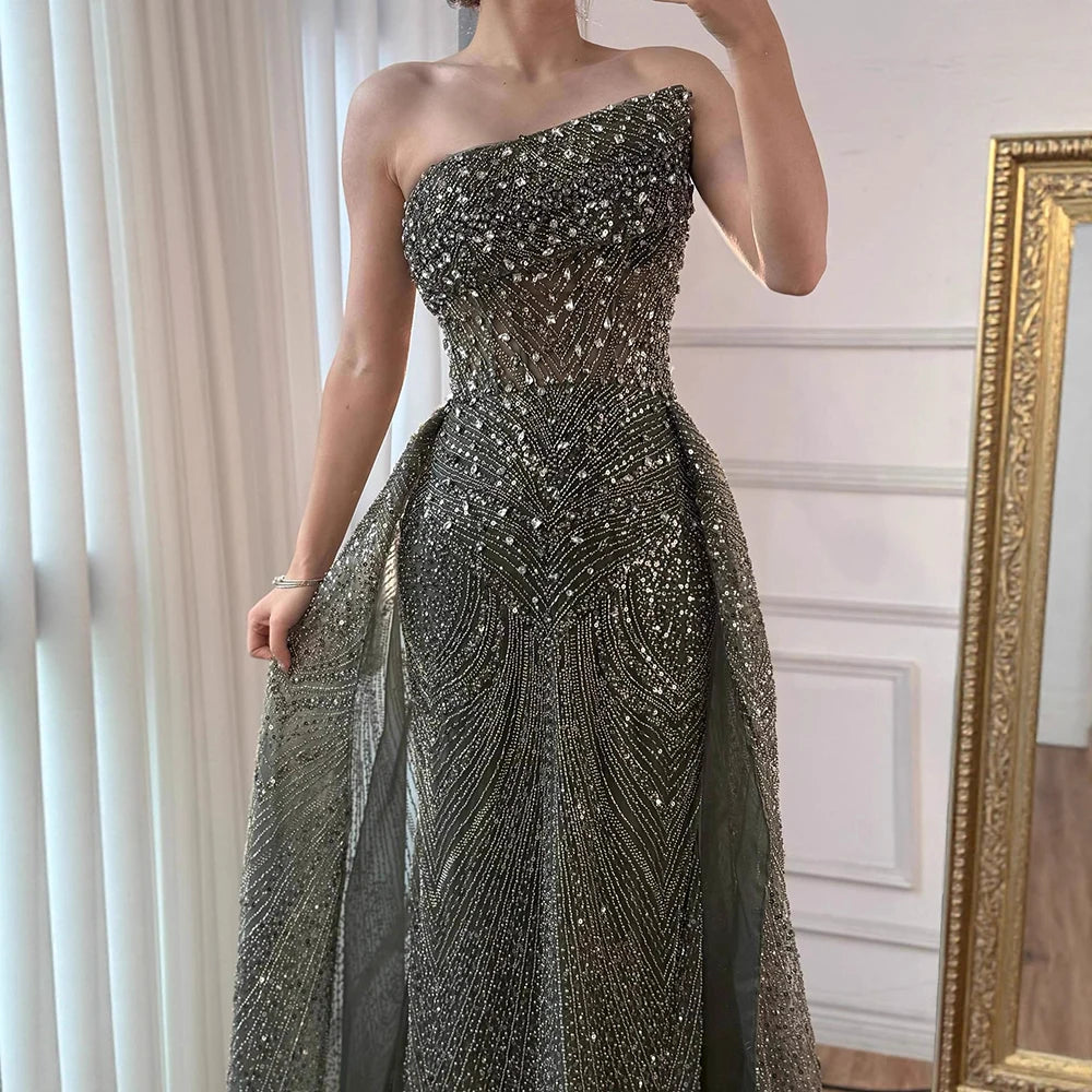 white green style dress Olive Green Evening Dress with Waist Tie