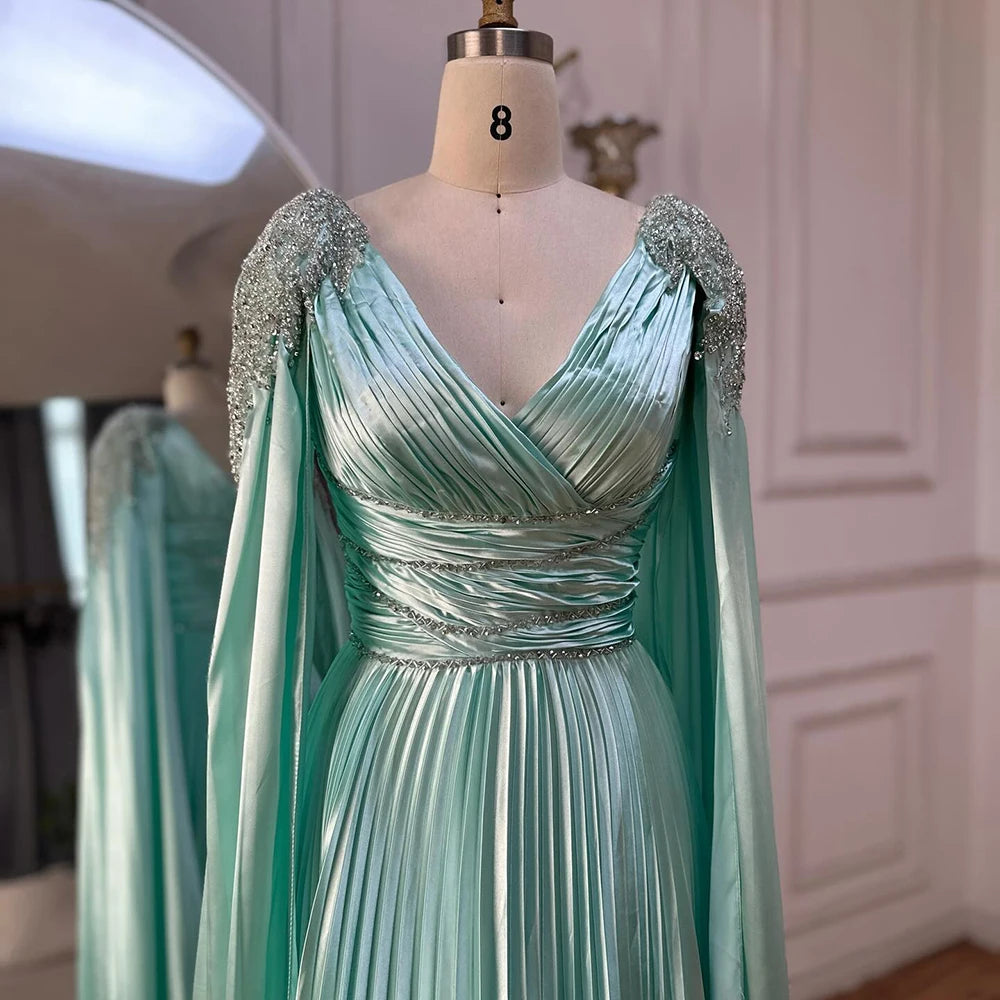 teal and rose gold bridesmaid dresses Rose Gold Beaded Satin A-Line Evening Dress with Cape Sleeves LA72663 –  SERENE HILL