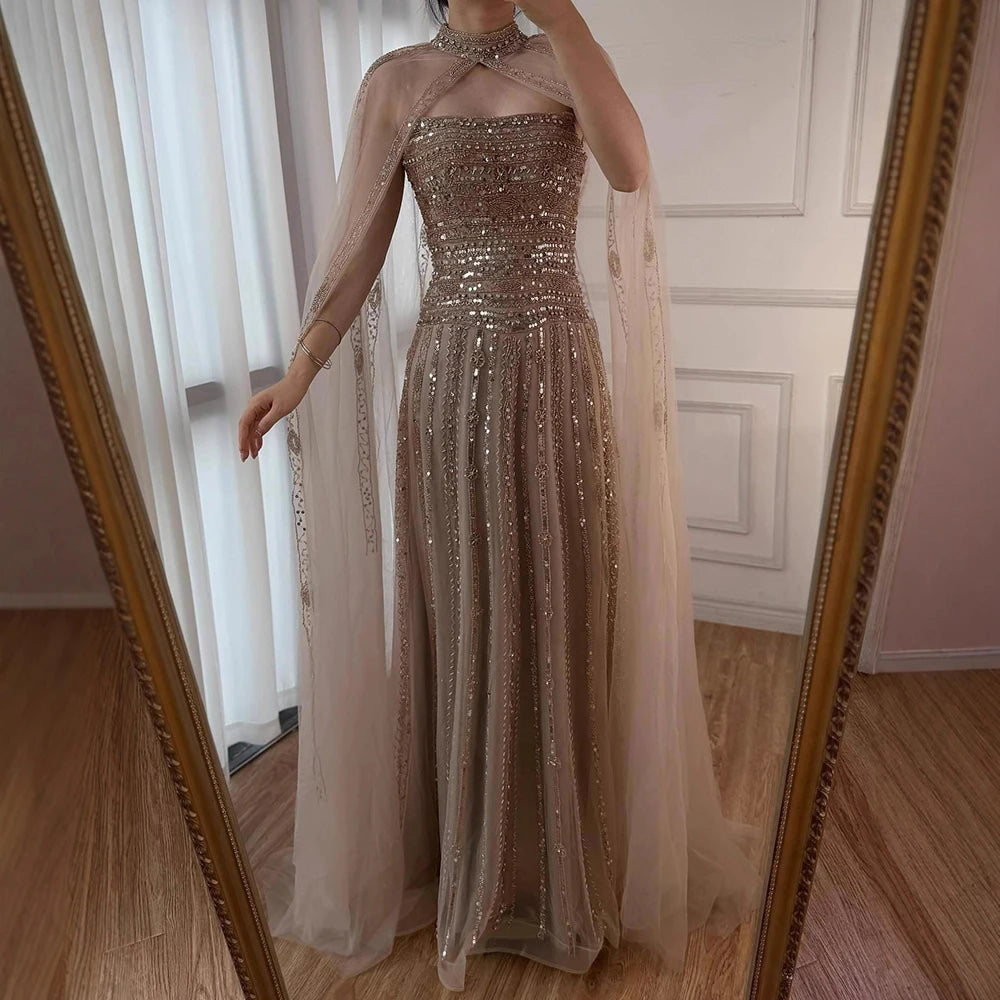 Luxury Dubai Caramel A-Line Beaded Evening Dress LA72873 - SERENE HILL