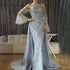 Dubai Luxury Blue Beaded Pearls Evening Gown with Overskirt LA72705 - SERENE HILL