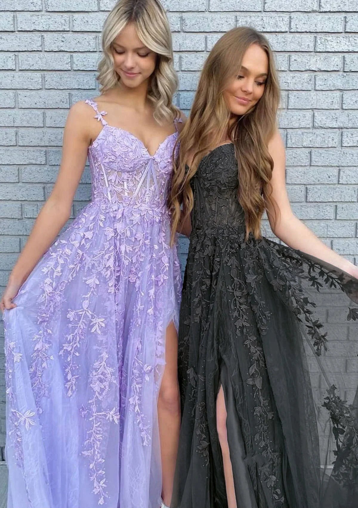 erene Hill Arabic Lilac A-Line Spaghetti Straps Long Lace Prom Dress with Split LA72692 - SERENE HILL