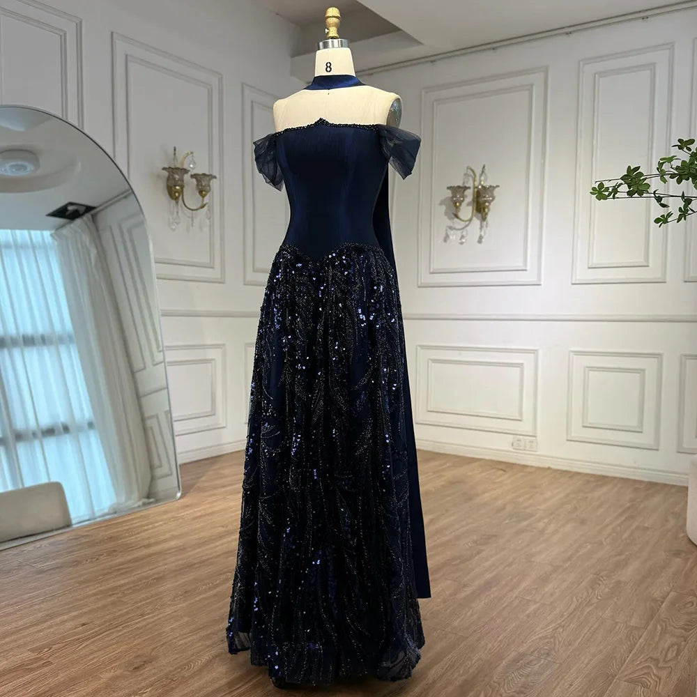 Luxury Arabic Navy A Line Evening Dress with Beading LA73050 SERENE HILL Luxury Arabic Navy A Line Evening Dress with Beading LA73050 SERENE HILL