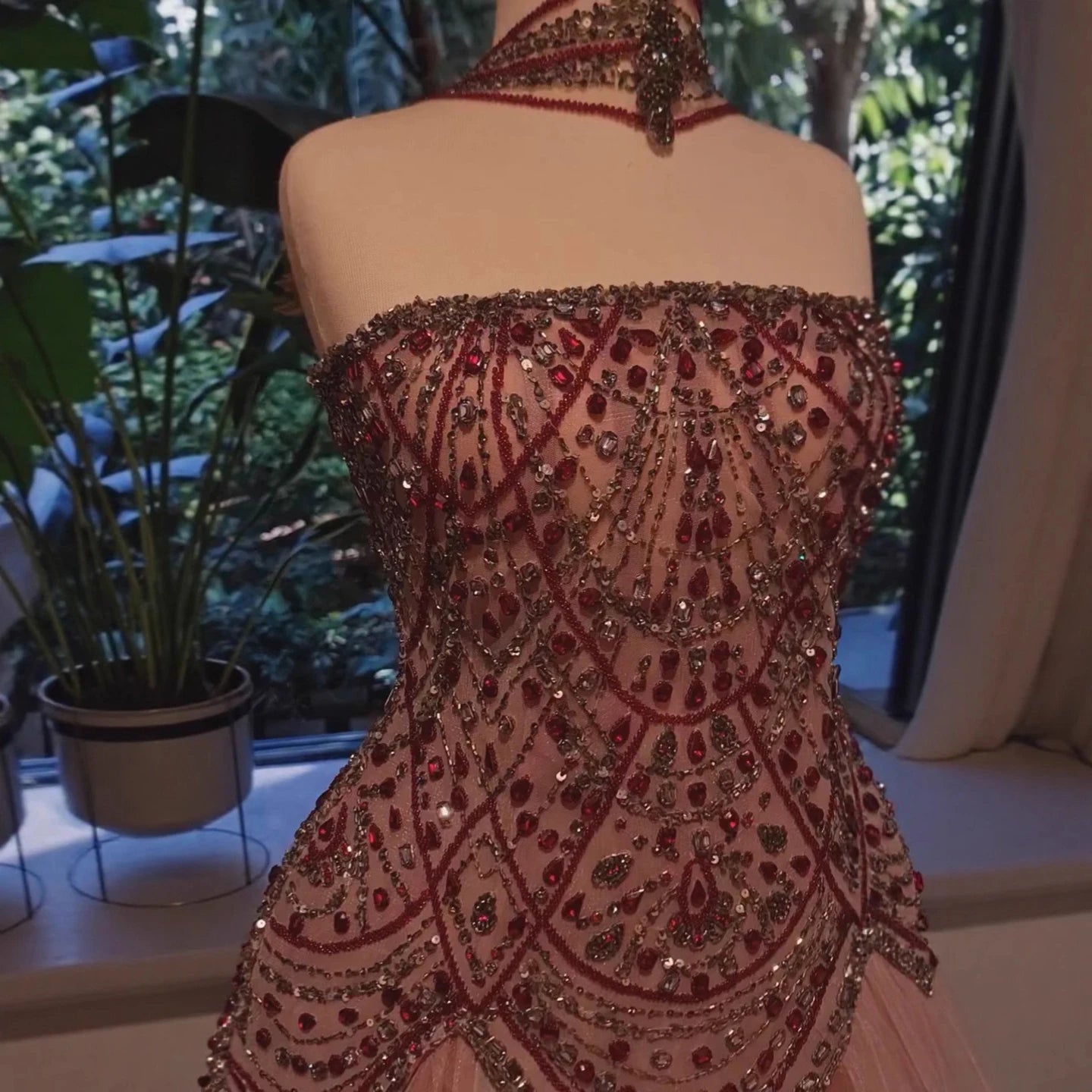 Luxury Wine Red Arabic Beaded A-Line Evening Dress LA73377 - SERENE HILL