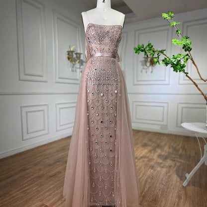 Luxury Caramel Beaded Mermaid Evening Dress with Overskirt LA71922 - SERENE HILL