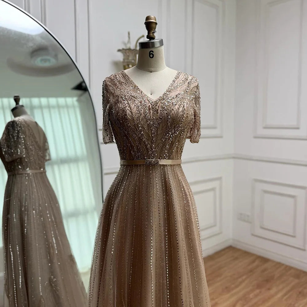 Serene Hill Gold Short Sleeves Evening Dresses Gowns 2025 Luxury Gold / 12 Serene Hill Gold Short Sleeves Evening Dresses Gowns 2025 Luxury Gold / 12