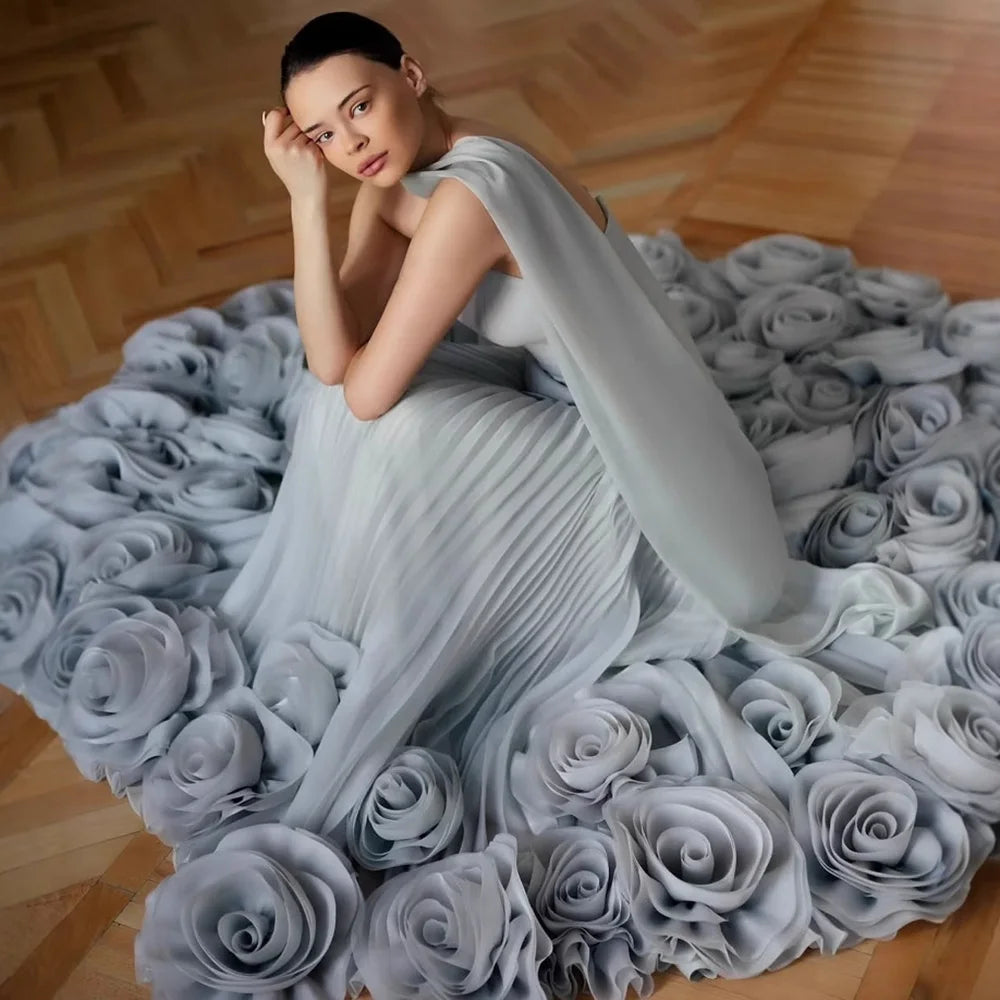 Elegant Sage Green 3D Flowers A Line Evening Dresses Gowns LA72913 - SERENE HILL
